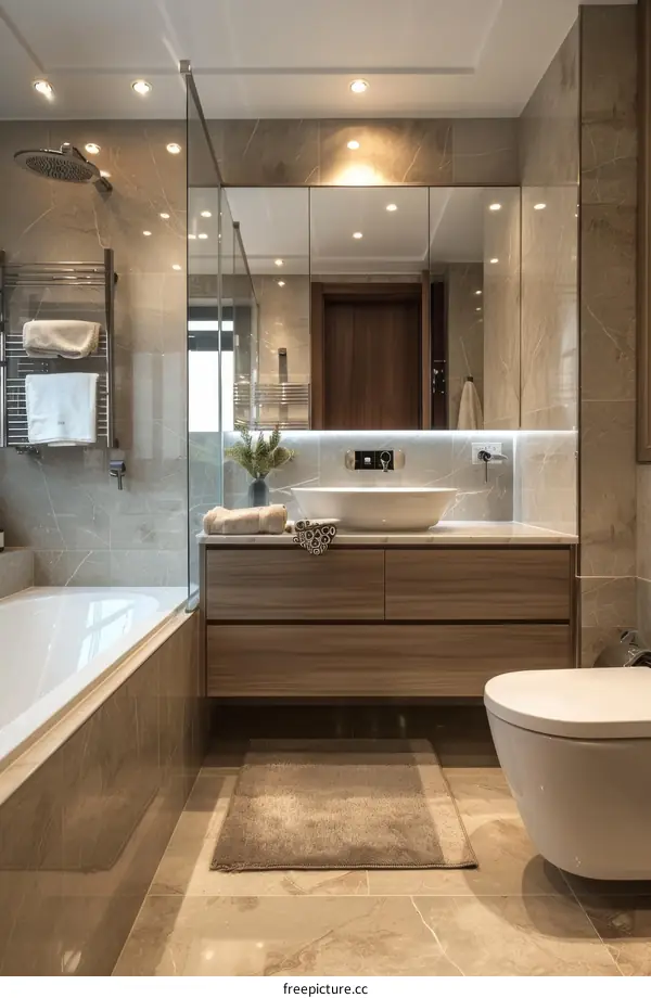 Modern Luxury Bathroom Design with Marble and Wood