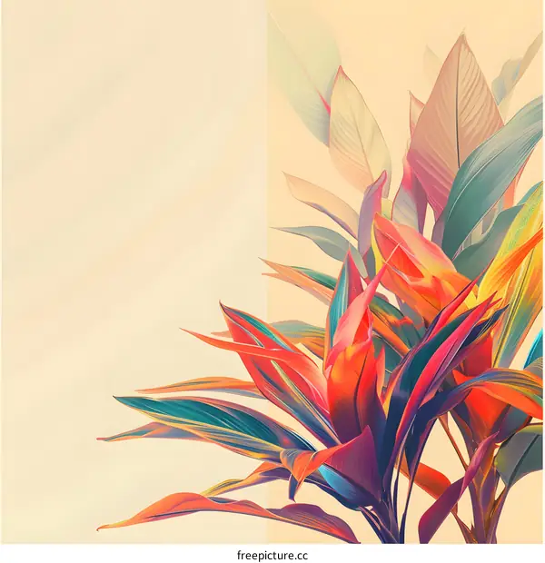 Tropical Leaves with Vibrant Colors Abstract Art