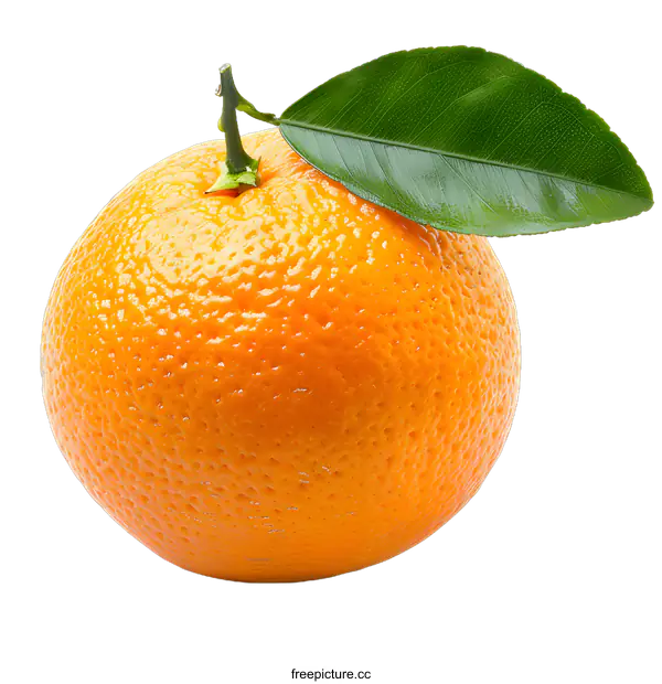 [Transparent Background PNG]Fresh Orange Fruit with Leaf on White Background