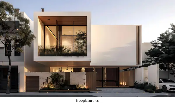 Modern Minimalist House with Large Windows and a  Garden