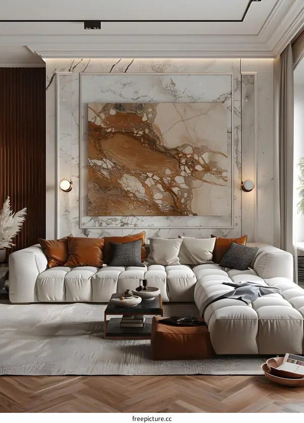 Modern minimalist marble wall living room interior design