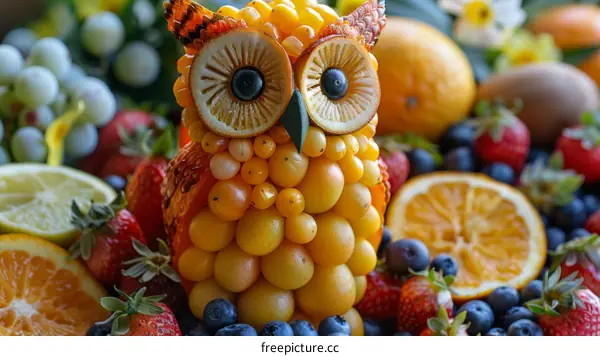 Owl Sculpture Made with Fruit and Vegetables