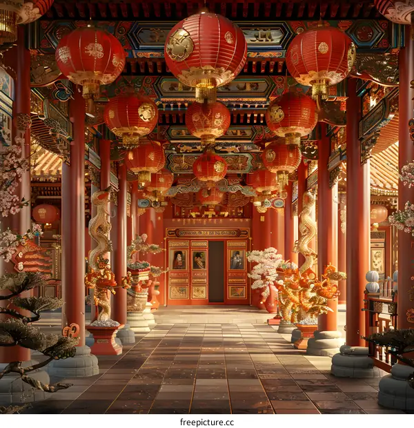 Chinese ancient palace long corridor