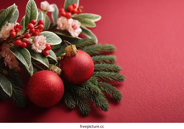 Christmas Decoration with Red Balls and Branches