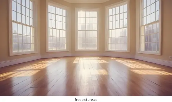 Sunlight Streaming Through Large Windows in an Empty Room