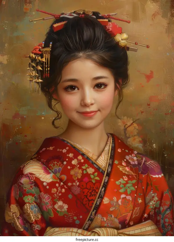 Portrait of a Japanese woman in traditional clothing