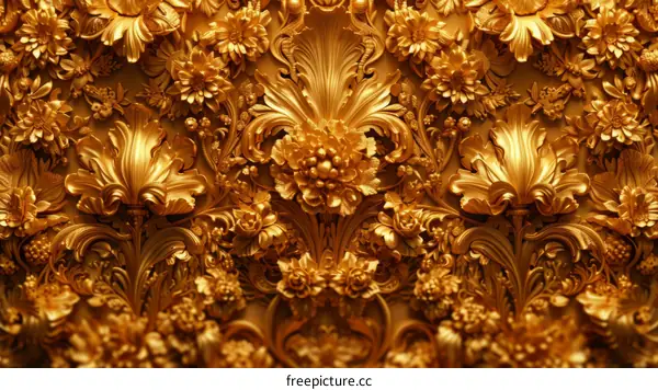 Golden ornate seamless pattern with leaves, flowers and grapes