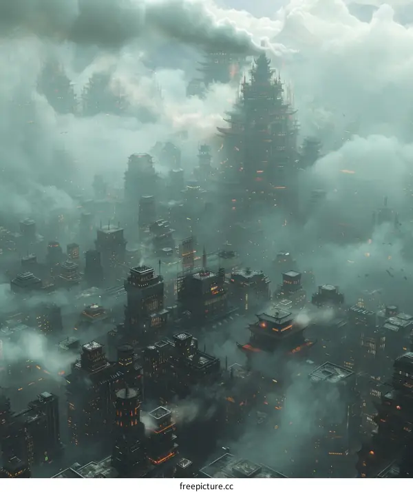 Misty Steampunk Cityscape Illustration