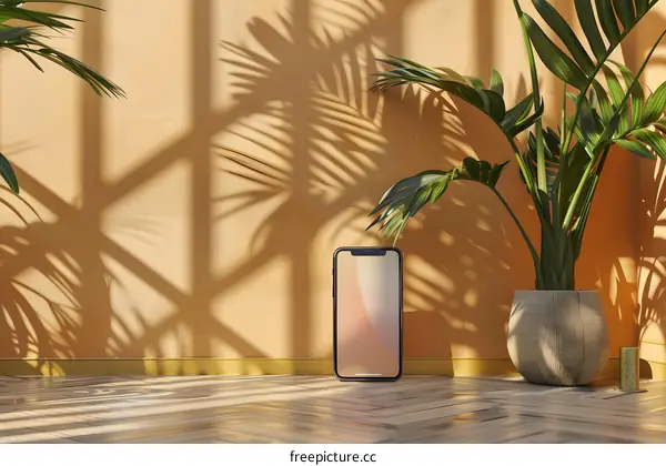 Minimalist Phone Mockup with Palm Tree