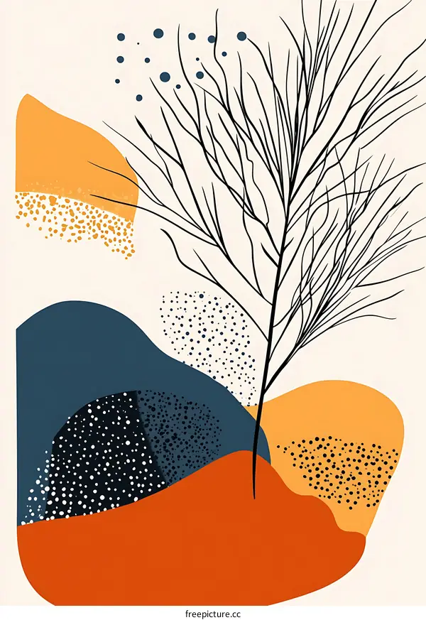 Abstract Art with Branch and Colorful Shapes