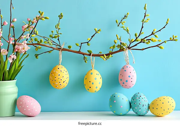 Easter Eggs Decorated with Spring Branches