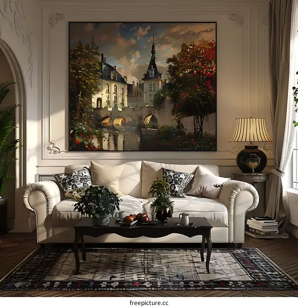  Living room decoration in oil painting style 
