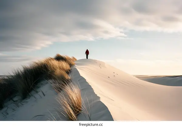 Lonely Figure Walking on a Sand Dune