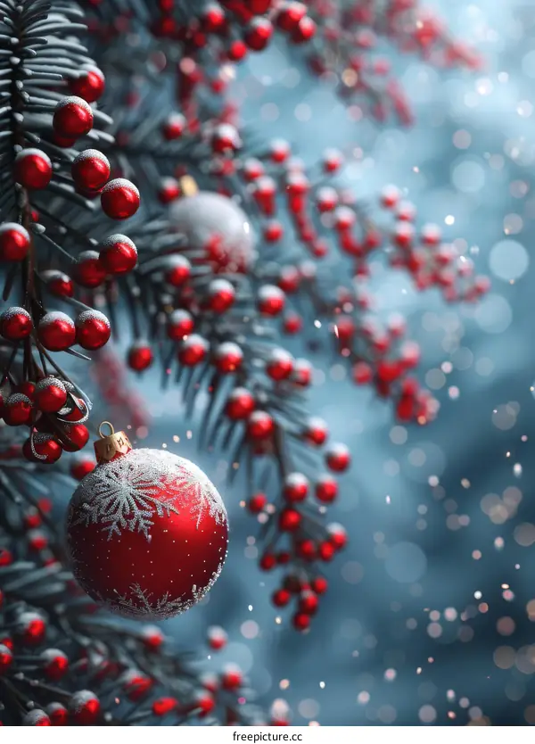 Christmas Ornament Adorning a Snowy Tree Branch