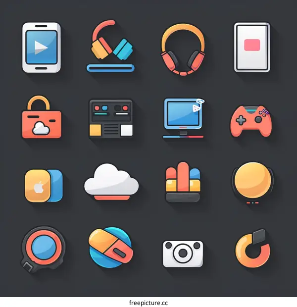 Colorful Flat Icon Set for UI Design