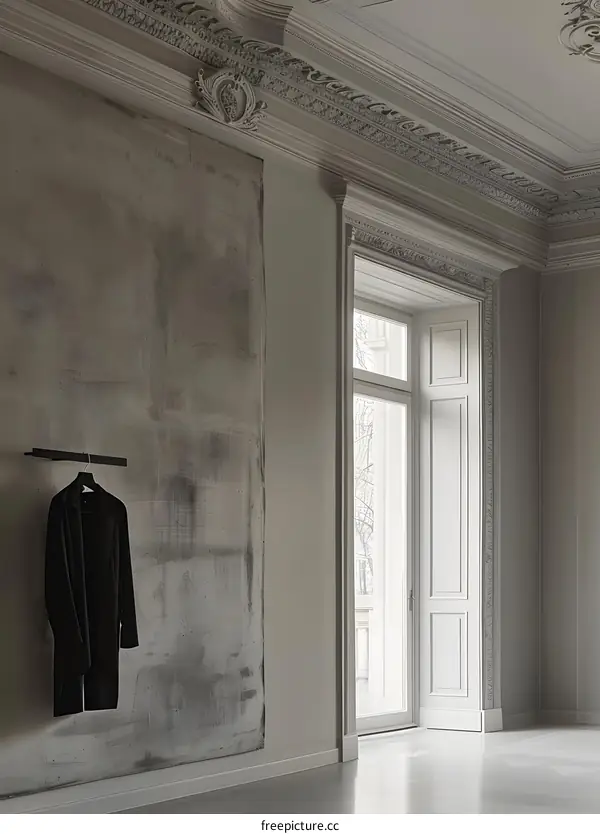 Minimalist Interior Design with Exposed Brick Wall and White French Doors