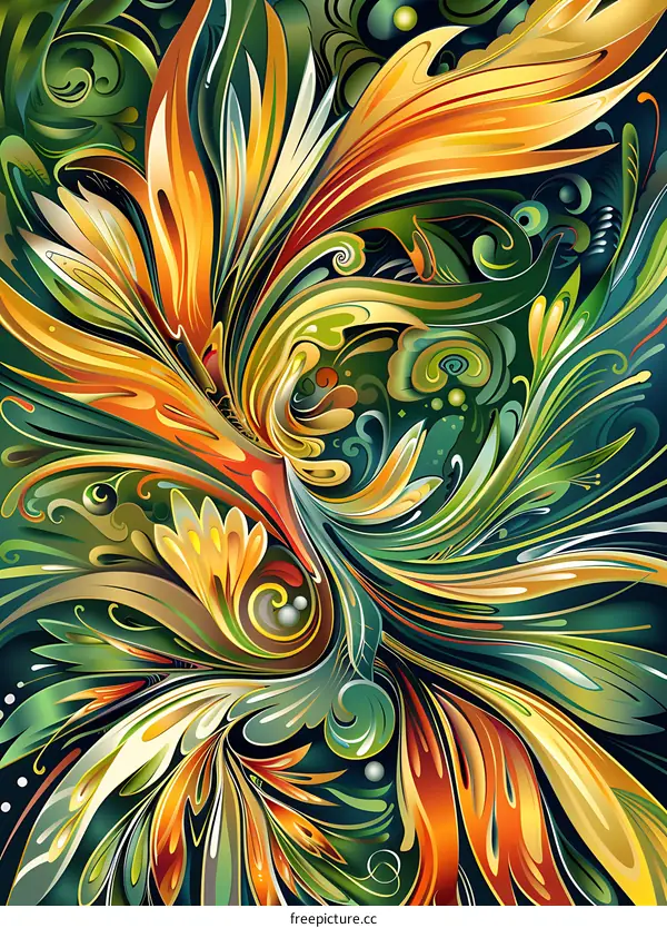 Abstract Floral Pattern With Colorful Swirls