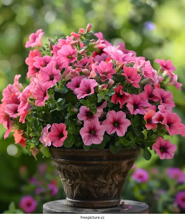 Pink Petunias in a Brown Pot