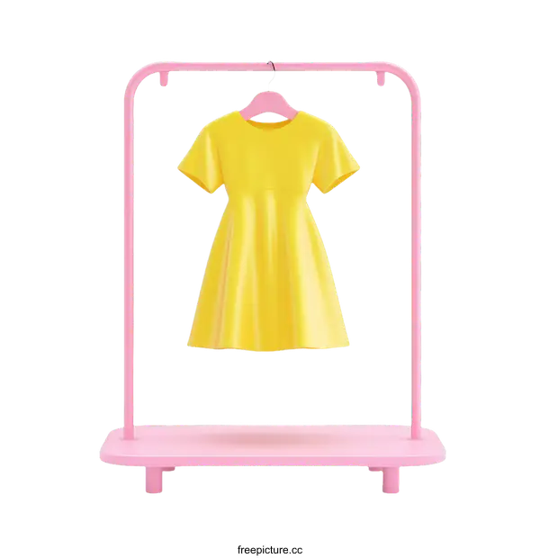 [Transparent Background PNG]Pink Display Rack with Yellow Dress