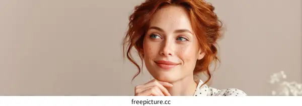 Beautiful Woman with Red Hair and Thoughtful Expression