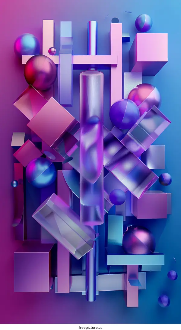 3D rendering of geometric shapes with vibrant colors and glossy surfaces