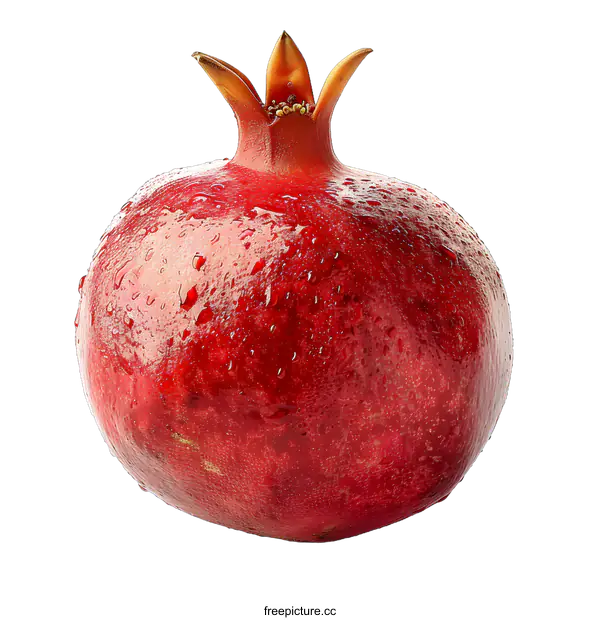 [Transparent Background PNG]A red pomegranate with water drops isolated on white background