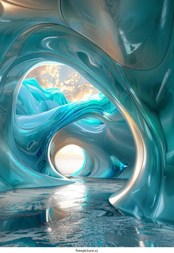 Blue ice cave and clear sky