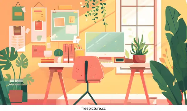 Modern Home Office Design With Plants And Sunlight