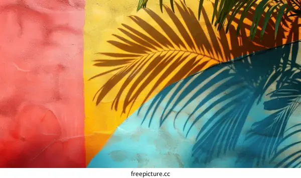 Palm tree shadow on colorful wall