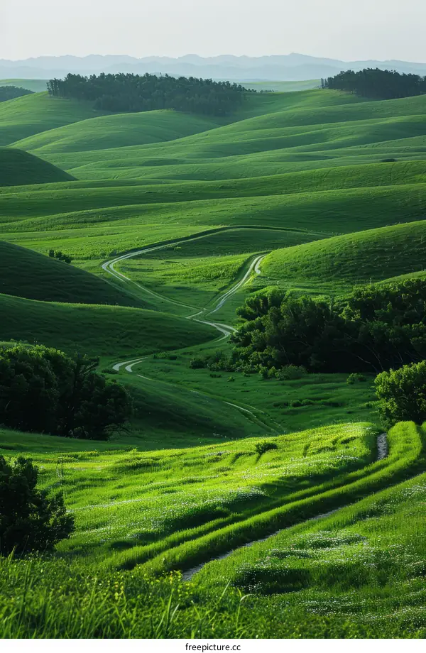 Curving Road Through Green Hills
