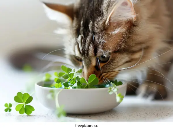 Cute Kitty Enjoying Green Shamrocks