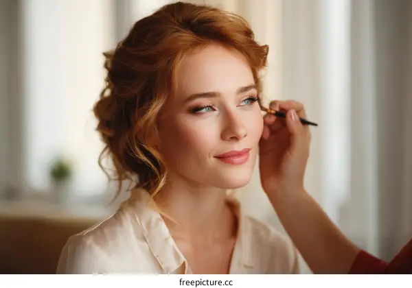 Professional Makeup Artist Applying Makeup to a Woman