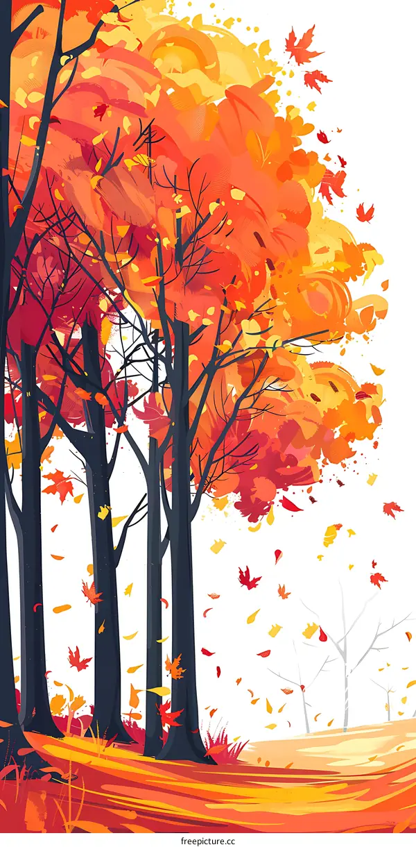 Autumn Forest Illustration with Falling Leaves