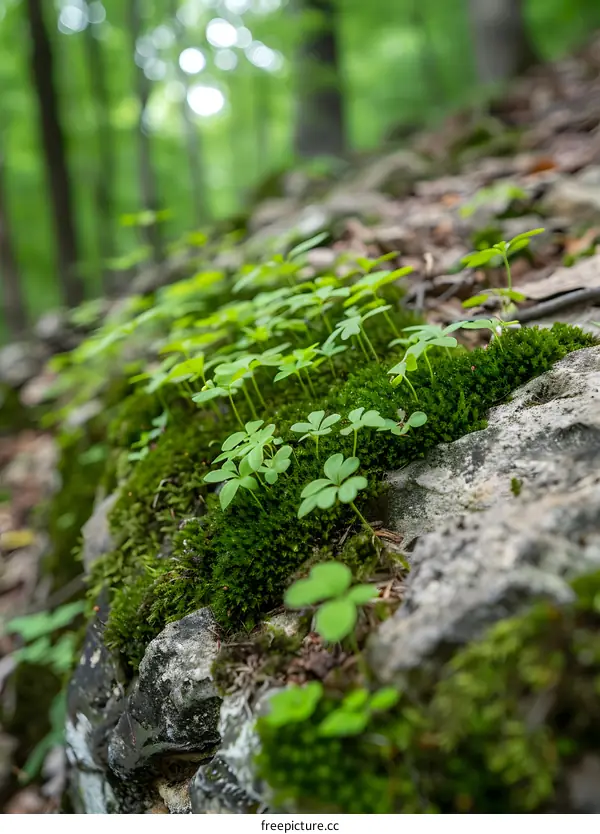 Close Up of Green Moss Growing on a Rock