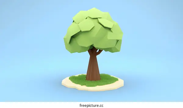 Low Poly Tree Render in Blue Background