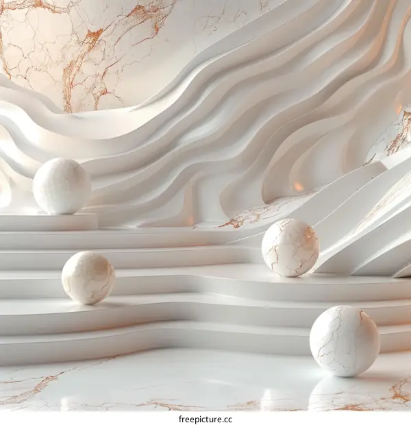 White Minimalist Podium with Marble Balls