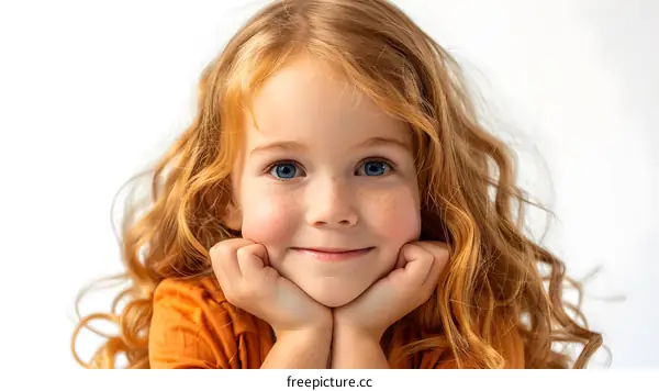 Portrait of a Little Girl with Red Hair and Blue Eyes
