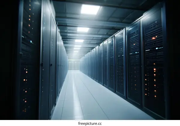 Modern Data Center with Rows of Server Cabinets