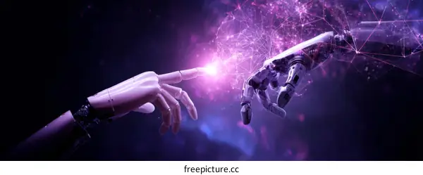Artificial Intelligence Concept Illustration of Robotic Hands Touching