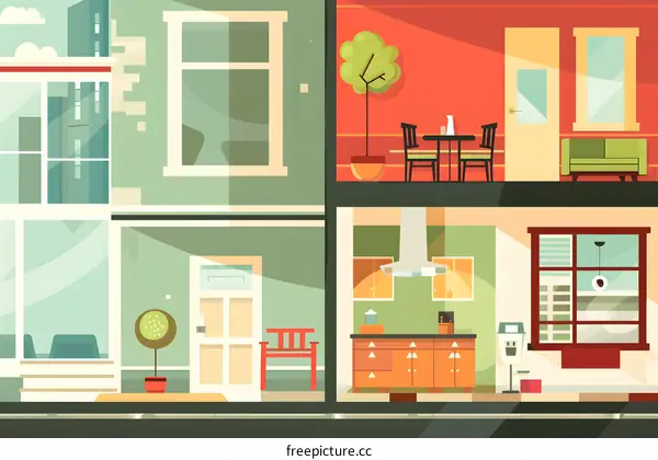 Modern Flat Apartment Interior Design Illustration