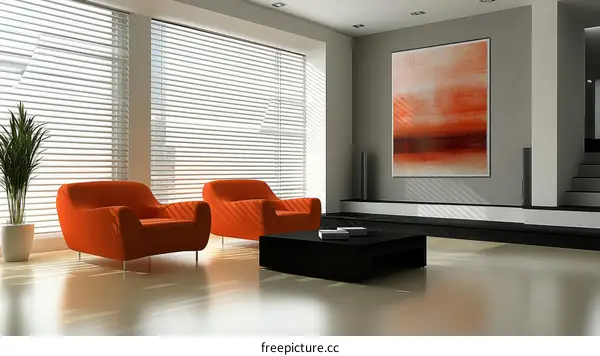 Modern Living Room Interior Design with Orange Armchairs