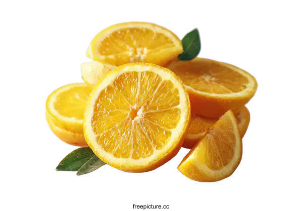 [Transparent Background PNG]Fresh Sliced Oranges on Light Background