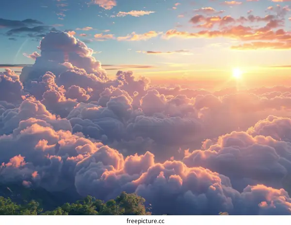 Golden Sunset Over a Sea of Clouds