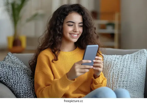 Young Woman Relaxing and Using Smartphone at Home