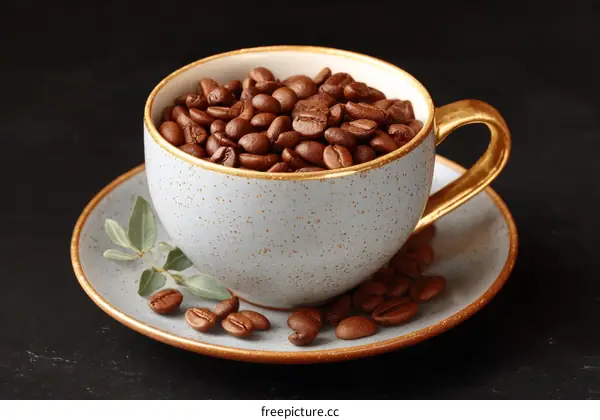 Coffee Beans in a Light Gray Cup