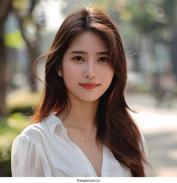 Portrait of a Young Asian Woman in a White Shirt