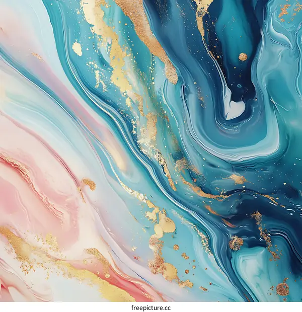 Abstract Blue and Gold Swirls Acrylic Painting