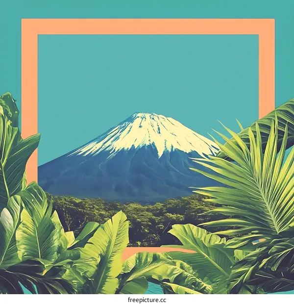 Mountain View with Palm Leaves Collage