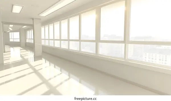 Modern Office Interior with Large Windows and City View