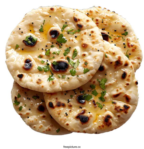 [Transparent Background PNG]Naan Bread with Butter and Cilantro